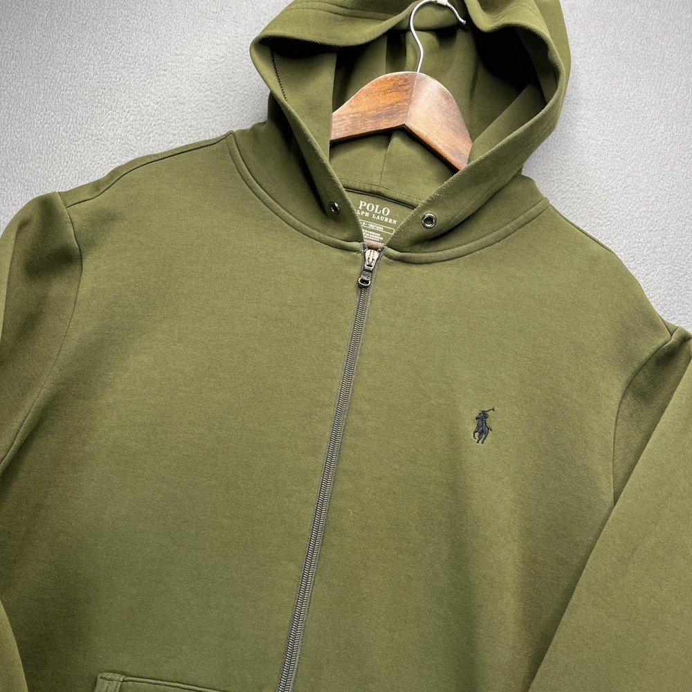 Polo Ralph Lauren Full Zip Hoodie Men L Olive Green Cotton Blend Sweatshirt Prep